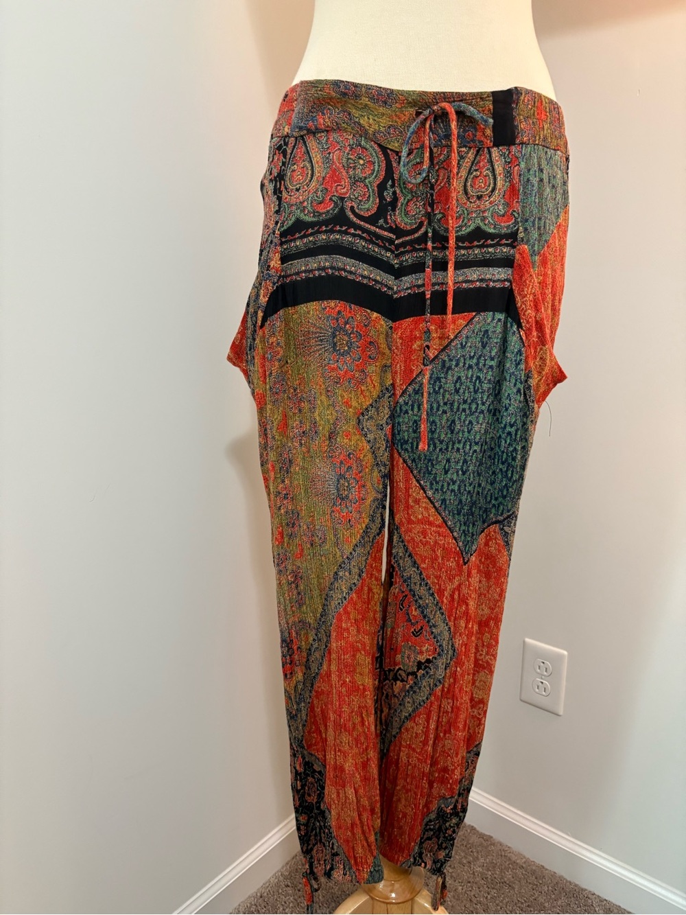 Free People Orange & Teal Patchwork Style Pants